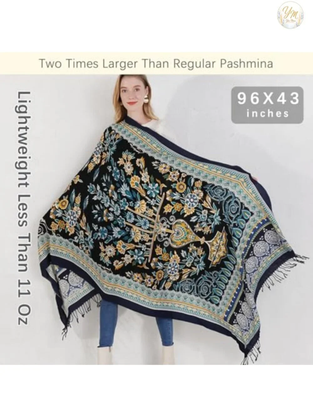 100% Merino Wool Extra Large Pashmina Shawl for Women, Oversized Wrap